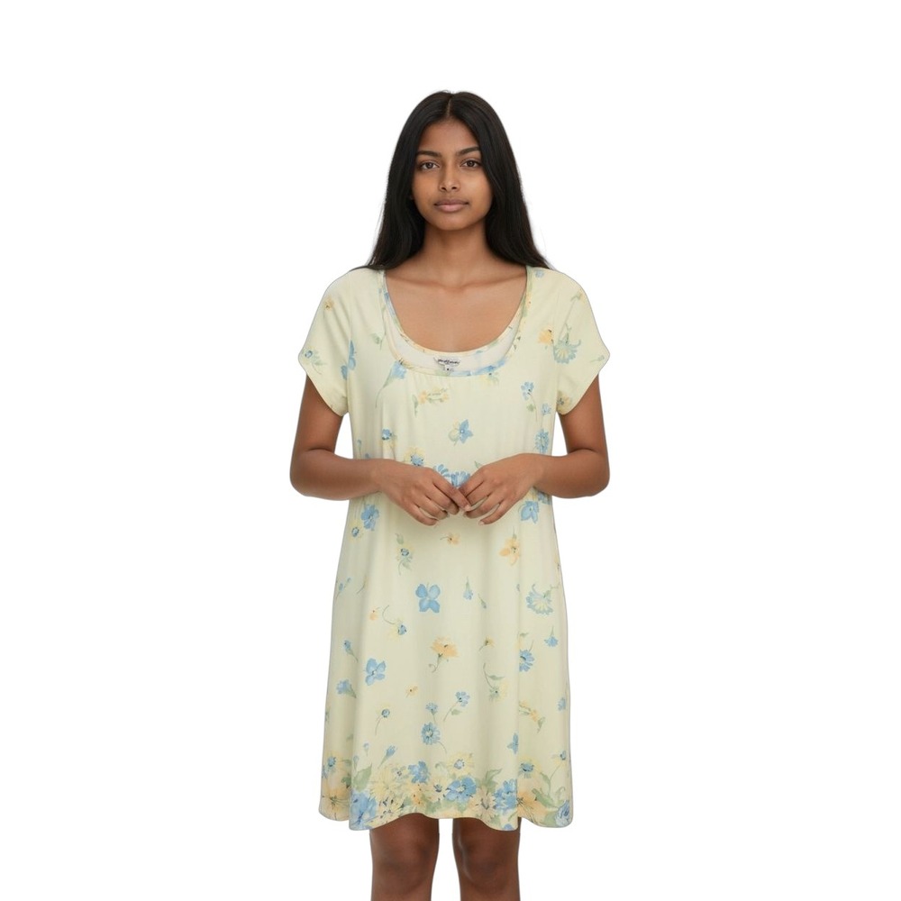 Vintage Michel Stephen Floral Dress | Via Moda Acetate‎ Lycra Yellow Blue Large